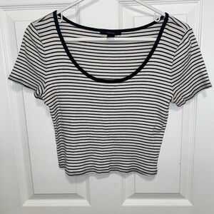 Forever 21 Black and White Fitted Crop T-Shirt
